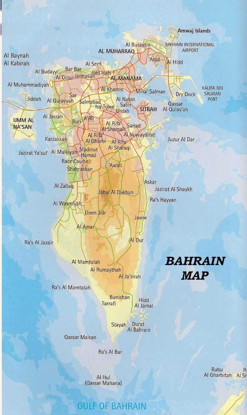 Bahrein mapa com os lugares