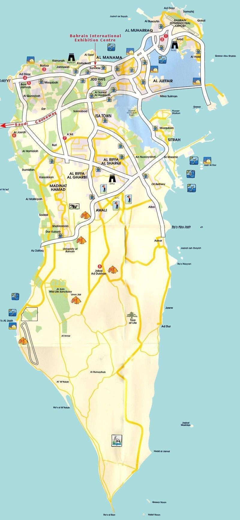 mapa do Bahrein dos turistas