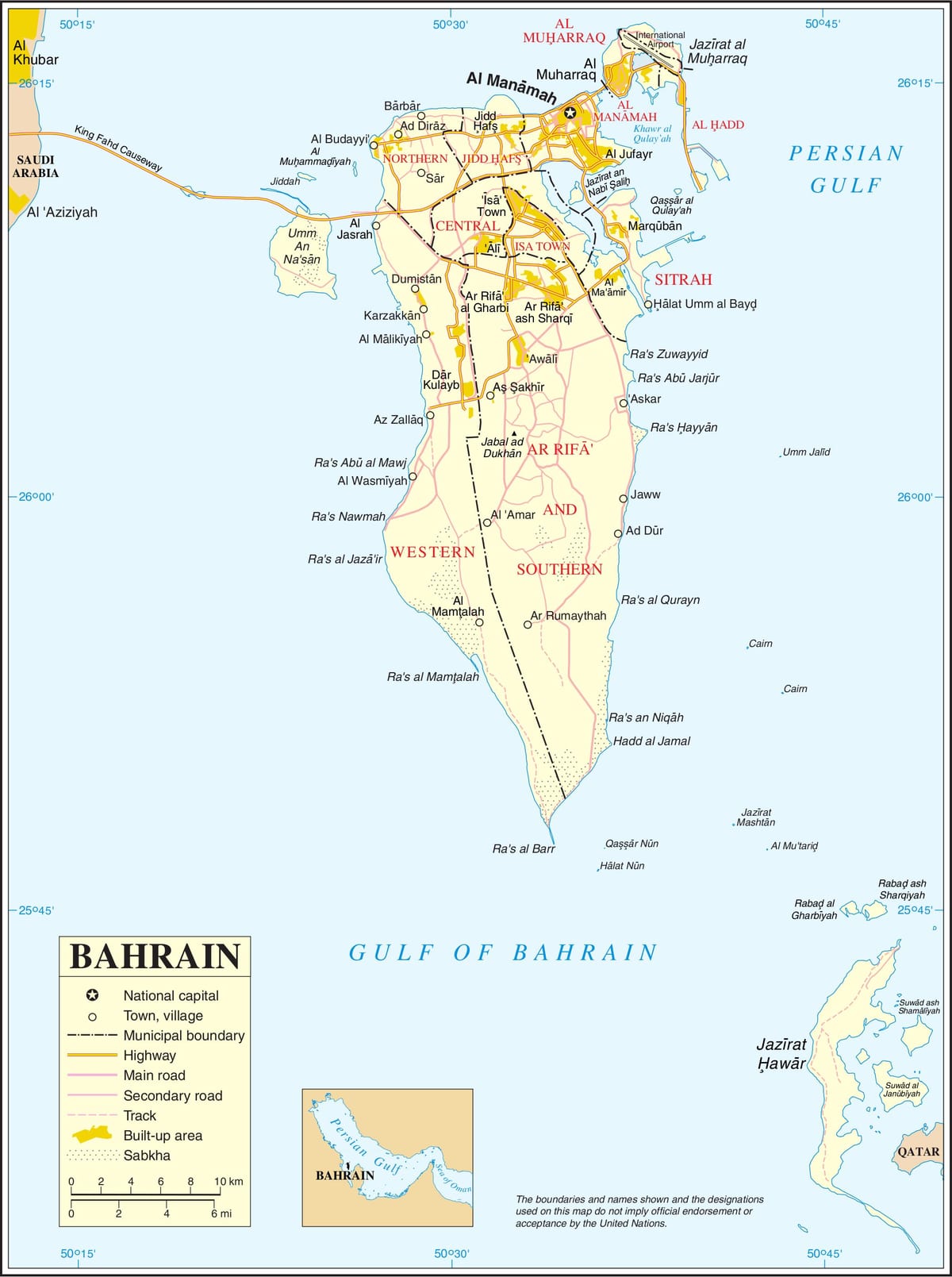 Bahrein mapa político